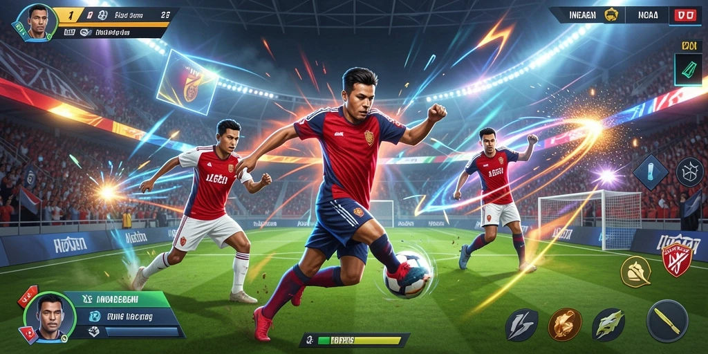 Gambar penuh aksi dari karakter utama dalam petualangan.